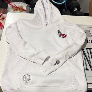 White Kids Hoodie with Goat Reindeer Embroidered Design